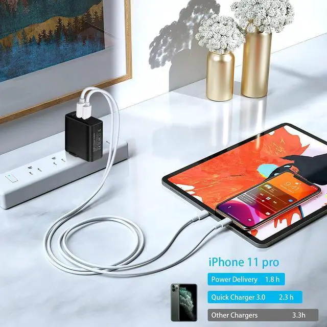 Alt view image 5 of 7 - USB C Charger [2 Pack], 30W 3-Port Fast Type C Wall Charger Block with PD 3.0 + 5V/2.4A Foldable USB C Charging Block Plug Compatible for i-Phone 14/13/Pro Max/Sa-m-su-ng Galaxy/Pixel 7 - Black