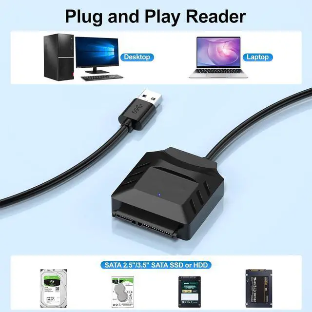 Alt view image 3 of 6 - SATA to USB Adapter, USB 3.0 Hard Drive to USB Adapter for 2.5/3.5 Inch HDD/SSD, USB to SATA Adapter, External Hard Drive Reader, 3.5 inch SSD Need 12V/2A Power Supply (Free Power Supply)