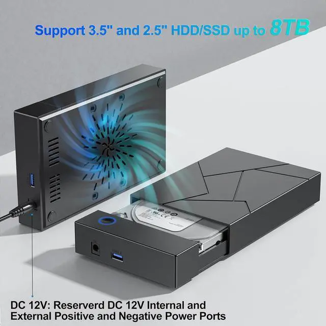 Alt view image 3 of 7 - Hard Drive Enclosure 3.5, External Hard Drive Enclosure 3.5 HDD Enclosure Reader, USB 3.0 to 2.5 3.5 Inch SATA SSD HDD up to 8TB Multi Hard Drive Case with 12V Power Adapter Supply UASP Laptop