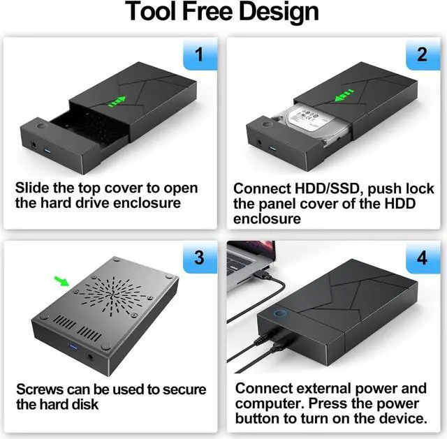 Alt view image 5 of 7 - Hard Drive Enclosure 3.5, External Hard Drive Enclosure 3.5 HDD Enclosure Reader, USB 3.0 to 2.5 3.5 Inch SATA SSD HDD up to 8TB Multi Hard Drive Case with 12V Power Adapter Supply UASP Laptop