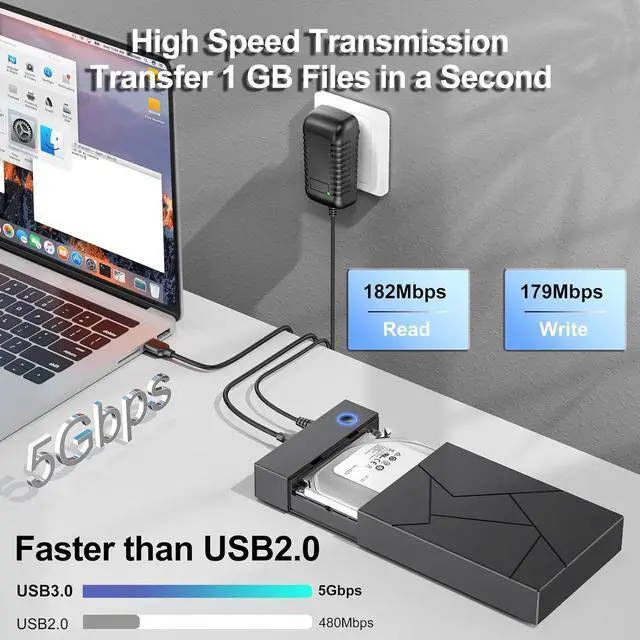 Alt view image 2 of 7 - Hard Drive Enclosure 3.5, External Hard Drive Enclosure 3.5 HDD Enclosure Reader, USB 3.0 to 2.5 3.5 Inch SATA SSD HDD up to 8TB Multi Hard Drive Case with 12V Power Adapter Supply UASP Laptop