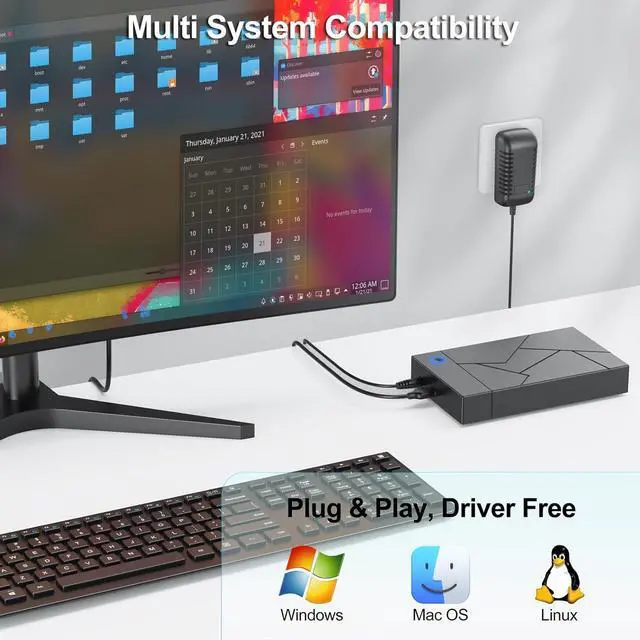 Alt view image 4 of 7 - Hard Drive Enclosure 3.5, External Hard Drive Enclosure 3.5 HDD Enclosure Reader, USB 3.0 to 2.5 3.5 Inch SATA SSD HDD up to 8TB Multi Hard Drive Case with 12V Power Adapter Supply UASP Laptop