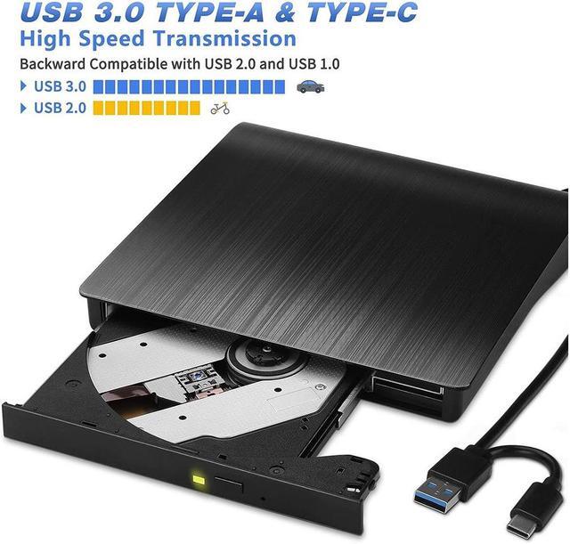 Alt view image 2 of 7 - External CD DVD Drive, USB 3.0 & Type-C CD Burner Portable CD DVD +/-RW Optical Drive Slim CD DVD ROM Rewriter CD/DVD Player Writer Reader for Laptop Desktop Mac-Book PC Windows Linux Mac OS (Black)