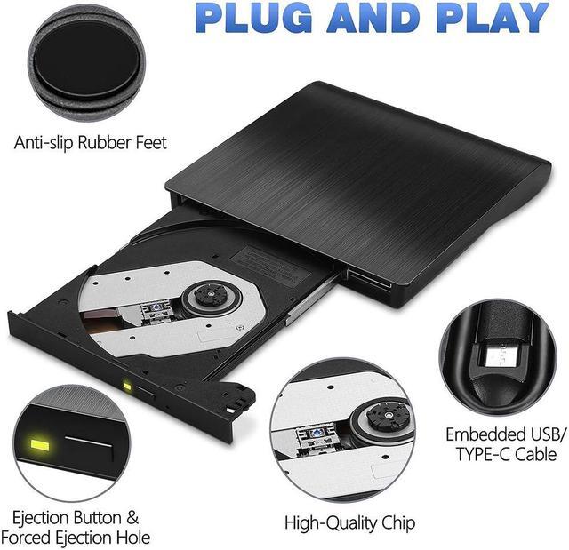 Alt view image 4 of 7 - External CD DVD Drive, USB 3.0 & Type-C CD Burner Portable CD DVD +/-RW Optical Drive Slim CD DVD ROM Rewriter CD/DVD Player Writer Reader for Laptop Desktop Mac-Book PC Windows Linux Mac OS (Black)