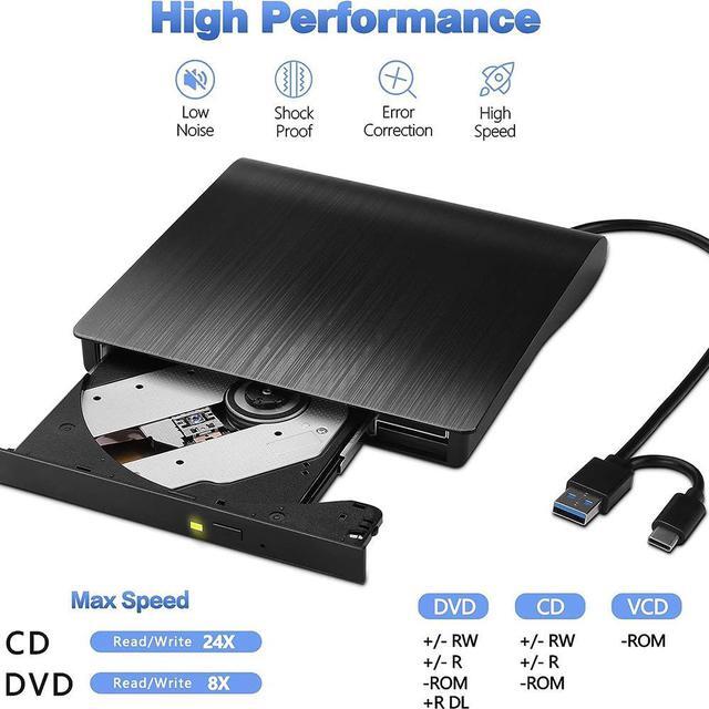 Alt view image 5 of 7 - External CD DVD Drive, USB 3.0 & Type-C CD Burner Portable CD DVD +/-RW Optical Drive Slim CD DVD ROM Rewriter CD/DVD Player Writer Reader for Laptop Desktop Mac-Book PC Windows Linux Mac OS (Black)