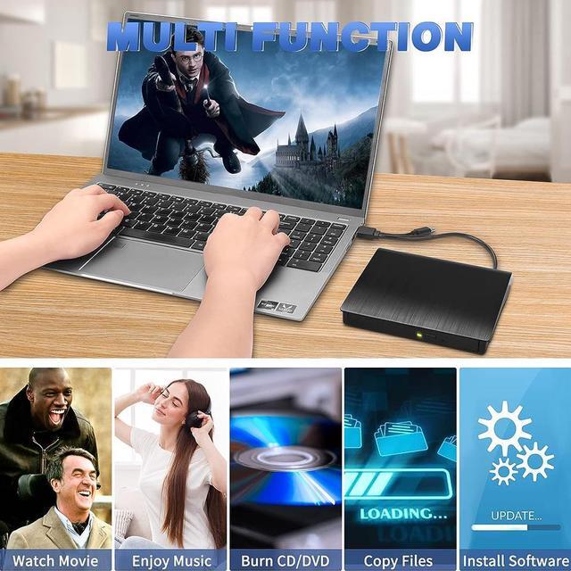 Alt view image 6 of 7 - External CD DVD Drive, USB 3.0 & Type-C CD Burner Portable CD DVD +/-RW Optical Drive Slim CD DVD ROM Rewriter CD/DVD Player Writer Reader for Laptop Desktop Mac-Book PC Windows Linux Mac OS (Black)
