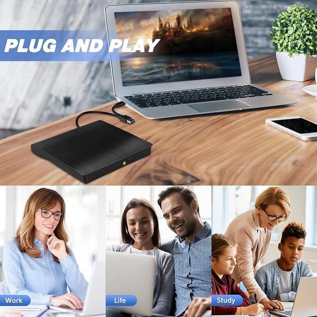 Alt view image 7 of 7 - External CD DVD Drive, USB 3.0 & Type-C CD Burner Portable CD DVD +/-RW Optical Drive Slim CD DVD ROM Rewriter CD/DVD Player Writer Reader for Laptop Desktop Mac-Book PC Windows Linux Mac OS (Black)