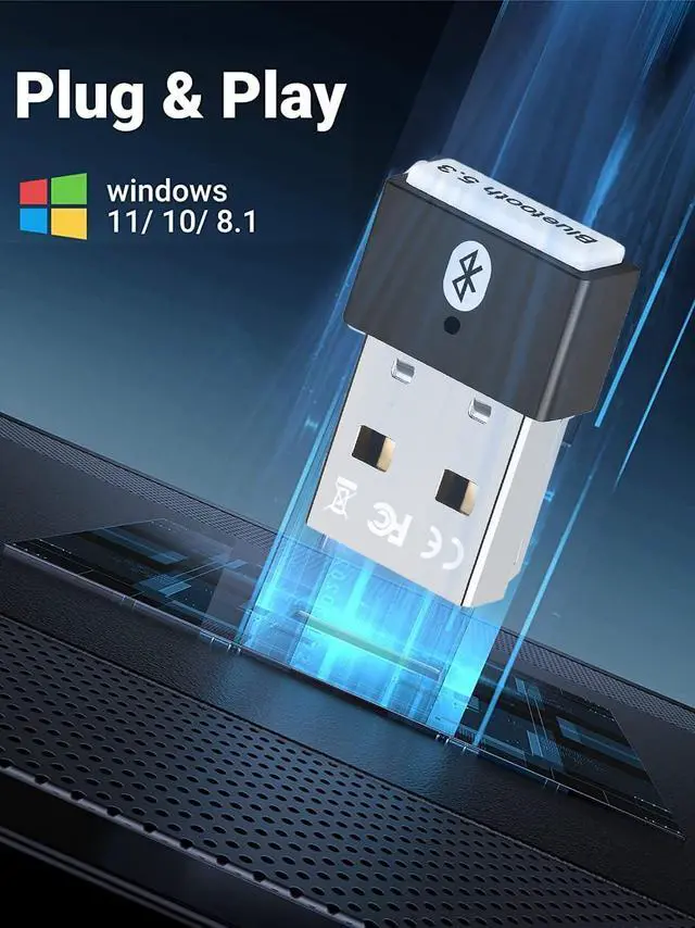 Alt view image 4 of 7 - USB Bluetooth 5.3 Adapter for PC, Supports Windows 11/10/8.1 (Plug & Play), Mini 5.3+ EDR Bluetooth Dongle Receiver &Transmitter, 5.3 Bluetooth USB Adaper for PC, Laptop,Keyboard,Mouse,Headsets