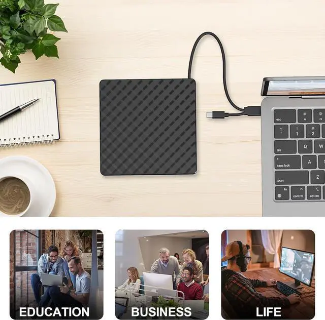 Alt view image 6 of 6 - External CD DVD Drive, USB 3.0 Type-C Portable CD DVD +/-Rw Drive Reader, DVD/CD ROM Burner Rewriter, Slim Optical DVD Drive for Laptop, Desktop, Mac, Macbook, OS/Windows/Linux (Black)