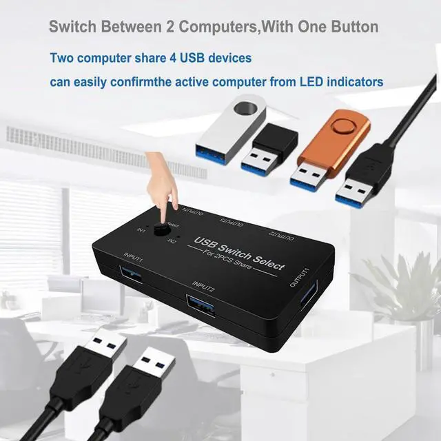 Alt view image 7 of 7 - USB Switch 2 in 4 Out, USB Switcher Selector 2 Port for 2 Computer Share 4 USB Device Keyboard Mouse Printer Scanner U Disk, USB 2.0 switcher Compatible with Windows, Linux etc.