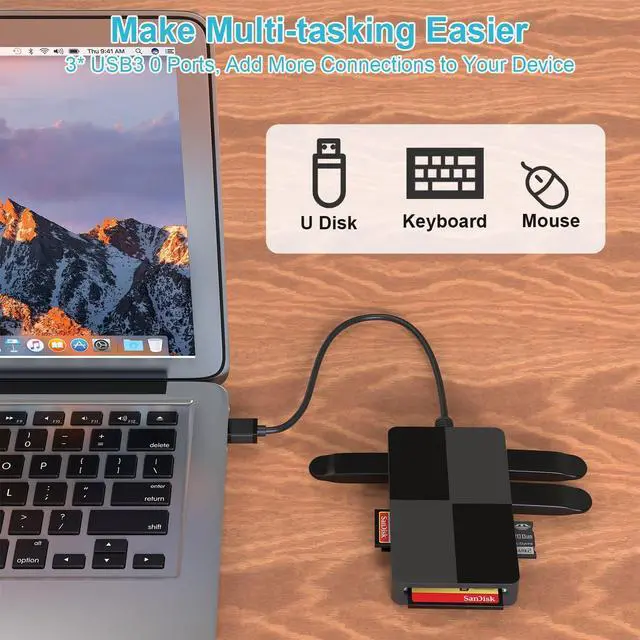 Alt view image 4 of 7 - USB 3.0 Multi Card Reader for PC, XD Picture Card Reader USB Adapter with 5 Card Slots and 3 USB3.0 Port for SD TF CF XD MS keyboard mouse U Disk, Memory Stick Pro Duo Reader Read 8 Ports Simultaneous