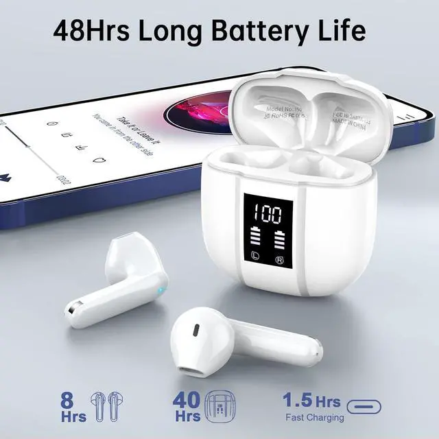 Alt view image 4 of 7 - True Wireless Earbuds, Wireless Headphones Bluetooth 5.3, 14.2mm Driver Stereo, 3g Mini 48Hrs Ear buds, 4 ENC Mics Bluetooth Headphone in Ear, IP7 Waterproof, USB-C Fast Charging Earphone Android/iOS