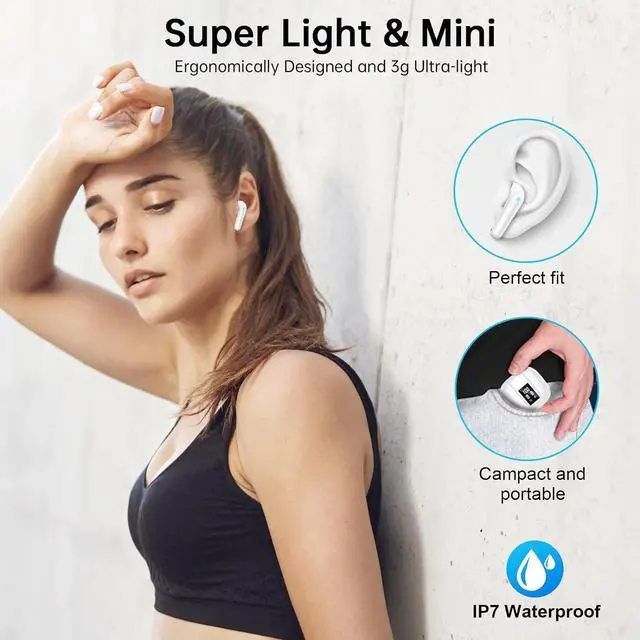 Alt view image 6 of 7 - True Wireless Earbuds, Wireless Headphones Bluetooth 5.3, 14.2mm Driver Stereo, 3g Mini 48Hrs Ear buds, 4 ENC Mics Bluetooth Headphone in Ear, IP7 Waterproof, USB-C Fast Charging Earphone Android/iOS