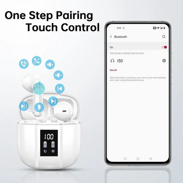 Alt view image 7 of 7 - True Wireless Earbuds, Wireless Headphones Bluetooth 5.3, 14.2mm Driver Stereo, 3g Mini 48Hrs Ear buds, 4 ENC Mics Bluetooth Headphone in Ear, IP7 Waterproof, USB-C Fast Charging Earphone Android/iOS
