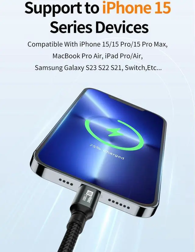 Alt view image 6 of 7 - USB C to USB C 3.1 Gen 2 Cable (6.6FT/2M ), 20Gbps Data Transfer- 8K@60Hz Video Output Monitor Cable -100W PD Fast Charging Cord USB C Display Cable-Type C to Type C Cable for iPhone 15,MacBooks,iPad