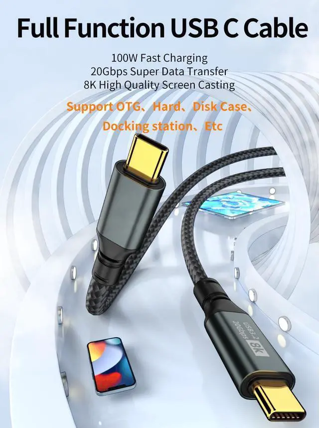 Alt view image 7 of 7 - USB C to USB C 3.1 Gen 2 Cable (6.6FT/2M ), 20Gbps Data Transfer- 8K@60Hz Video Output Monitor Cable -100W PD Fast Charging Cord USB C Display Cable-Type C to Type C Cable for iPhone 15,MacBooks,iPad