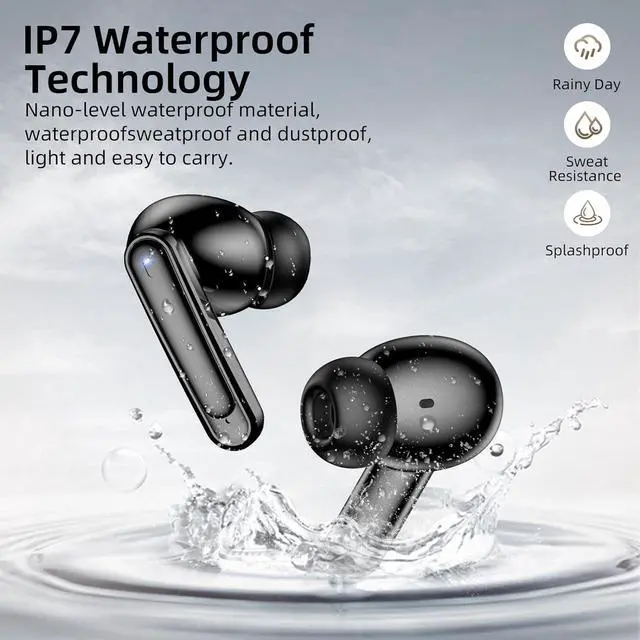 Alt view image 6 of 6 - True Wireless Earbuds, Bluetooth 5.3 Headphones with Dual LED Power Display Charging Case IPX7 Waterproof, Bluetooh Earbuds with Dual Mic Call Noise Cancelling, Sports Earphones for iOS Andriod Phone