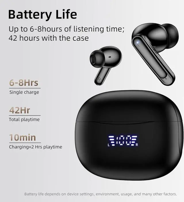 Alt view image 4 of 6 - True Wireless Earbuds, Bluetooth 5.3 Headphones with Dual LED Power Display Charging Case IPX7 Waterproof, Bluetooh Earbuds with Dual Mic Call Noise Cancelling, Sports Earphones for iOS Andriod Phone