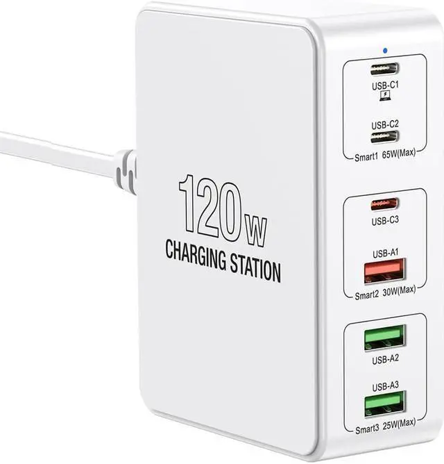 Main image of 120W USB C Charging Station, Multiport USB Charging Station, Multi USB Charger Station, 6 Ports USB Charging Station for Multiple Devices, USB Charging Hub Compatible with MacBook, Laptop, Smartphones