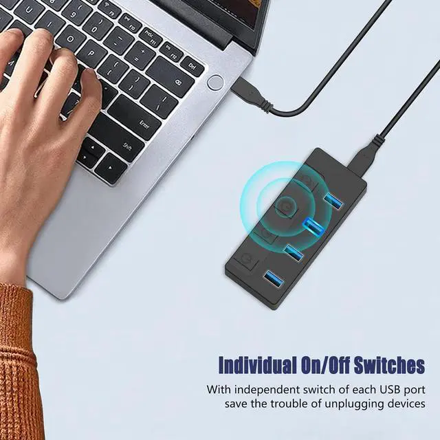 Alt view image 6 of 7 - Powered USB 3.1/3.2 Hub, 4-Port USB 3.1/3.2 Gen 2 Hub, Superspeed USB Splitter up to 10Gbps with Power Adapter and Individual Switches,Charging Supported,Compatible with Desktop and Laptop,Surface Pro