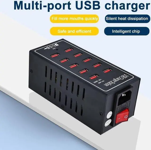 Alt view image 6 of 7 - 10-Port USB Charging Station, 10-in-1 Multi Port USB Charger for i-Ph-one13/14/15,60W Power Delivery Desktop Accessory with Intelligent Protection for Smartphones Tablet PC School Shopping Hotel Malls