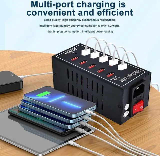 Alt view image 2 of 7 - 10-Port USB Charging Station, 10-in-1 Multi Port USB Charger for i-Ph-one13/14/15,60W Power Delivery Desktop Accessory with Intelligent Protection for Smartphones Tablet PC School Shopping Hotel Malls