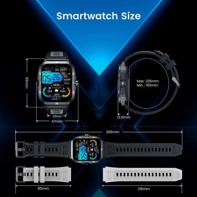 Alt view image 7 of 7 - Smartwatch for Men Fitness Smart Watch, 1.96 inch Wrist Watch with Bluetooth Call Answer - Android iOS Compatible Military 3ATM Waterproof 100+ Sports Digital Activity Tracker Heart Rate Sleep Monitor