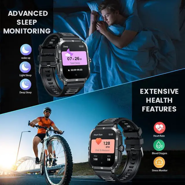 Alt view image 4 of 7 - Smartwatch for Men Fitness Smart Watch, 1.96 inch Wrist Watch with Bluetooth Call Answer - Android iOS Compatible Military 3ATM Waterproof 100+ Sports Digital Activity Tracker Heart Rate Sleep Monitor