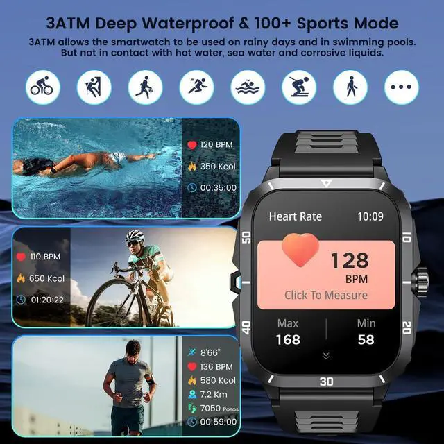 Alt view image 5 of 7 - Smartwatch for Men Fitness Smart Watch, 1.96 inch Wrist Watch with Bluetooth Call Answer - Android iOS Compatible Military 3ATM Waterproof 100+ Sports Digital Activity Tracker Heart Rate Sleep Monitor