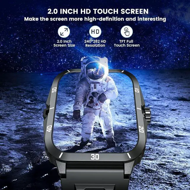 Alt view image 2 of 7 - Smartwatch for Men Fitness Smart Watch, 1.96 inch Wrist Watch with Bluetooth Call Answer - Android iOS Compatible Military 3ATM Waterproof 100+ Sports Digital Activity Tracker Heart Rate Sleep Monitor
