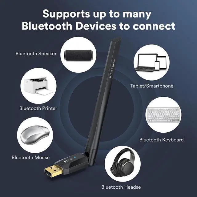 Alt view image 4 of 7 - Bluetooth 5.4 USB Adapter for PC, USB Bluetooth Dongle 5.4 EDR Adapter for Laptop Keyboard Mouse Headsets Speakers, Long Range 150M Bluetooth Adapter Supports Windows 11/10/8.1(Plug and Play)