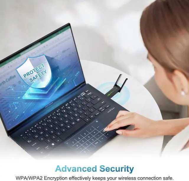 Alt view image 6 of 7 - USB WiFi Adapter, AC1300Mbps Wireless Adapter, Dual Band 5dBi High Gain Antenna 2.4GHz/ 5GHz Wireless Network Adapter for PC, Supports Windows /8/10/11
