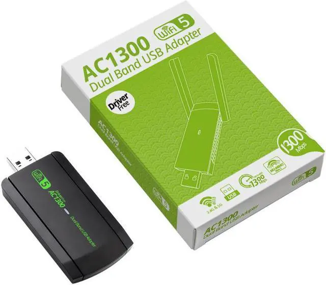 Alt view image 7 of 7 - USB WiFi Adapter, AC1300Mbps Wireless Adapter, Dual Band 5dBi High Gain Antenna 2.4GHz/ 5GHz Wireless Network Adapter for PC, Supports Windows /8/10/11