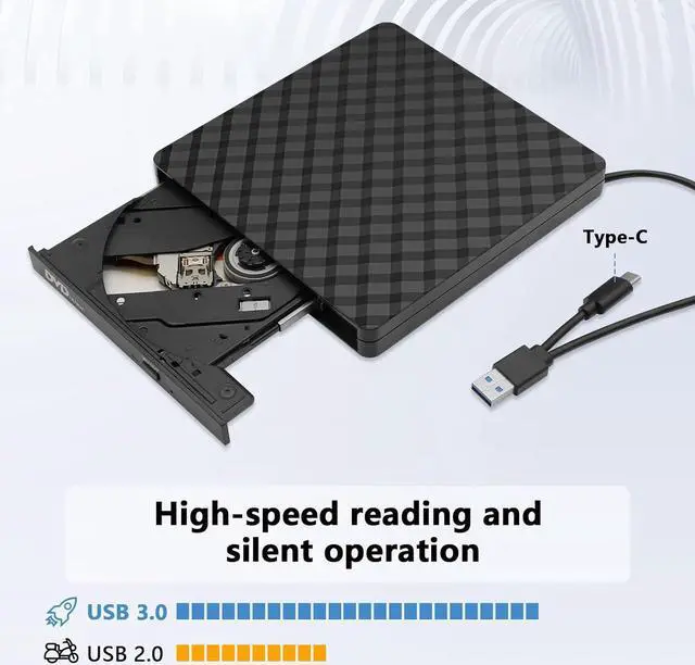 Alt view image 3 of 7 - External CD DVD Drive, External CD ROM CD/DVD Burner with USB 3.0 and USB C, Portable CD/DVD +/-RW Drive/DVD Player for PC, Laptop, Desktops, Mac-Book, Windows XP/2003/Vista/7/8/10/Linux/MacOS
