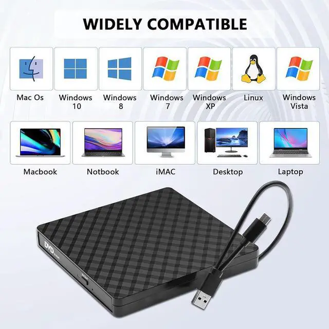 Alt view image 4 of 7 - External CD DVD Drive, External CD ROM CD/DVD Burner with USB 3.0 and USB C, Portable CD/DVD +/-RW Drive/DVD Player for PC, Laptop, Desktops, Mac-Book, Windows XP/2003/Vista/7/8/10/Linux/MacOS