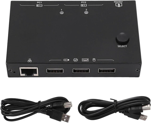 Alt view image 7 of 7 - HDMI KVM Switch 2 in 1 Out with Ethernet RJ45 Port, 2 Port 4K 60Hz HDMI KVM Switcher for 2 Computers Share 1 Monitor 3 USB Devices, for PCs, Laptops, for Windows MacOS X, Linux, Chrome OS giyqxHw