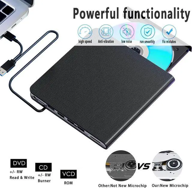 Alt view image 4 of 7 - [7 in 1] External CD/DVD Drive, Portable DVD Drive USB3.0/Type-C Portable CD Drive CD±R/RW, CD-ROM, DVD±R/RW, DVD-RAM, External CD DVD Burner for Laptop/Desktops Windows xp /7/8.1/10/11