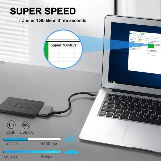 Alt view image 3 of 7 - SATA to USB Adapter Cable, USB 3.0 to SATA Adapter for 2.5" HDD/SSD, USB 3.0 to 2.5 SATA III Hard Drive Adapter Aluminum Shell Nylon Cord, Supports UASP, External Converter for SSD/HDD Data Transfer