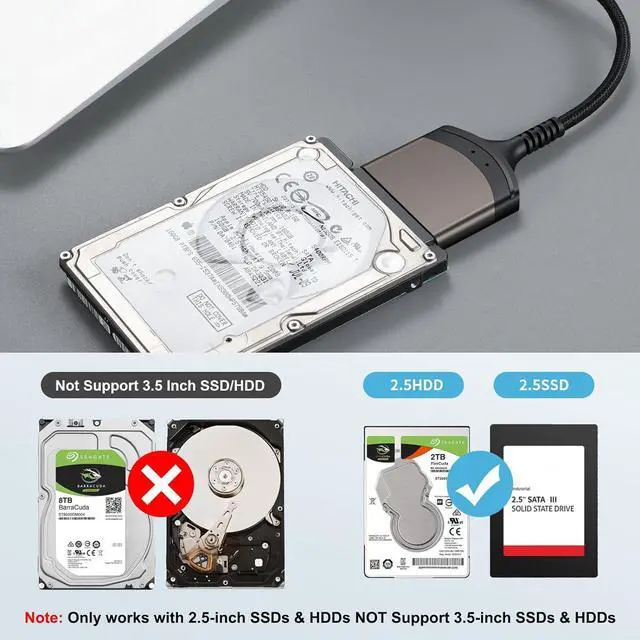 Alt view image 2 of 7 - SATA to USB Adapter Cable, USB 3.0 to SATA Adapter for 2.5" HDD/SSD, USB 3.0 to 2.5 SATA III Hard Drive Adapter Aluminum Shell Nylon Cord, Supports UASP, External Converter for SSD/HDD Data Transfer