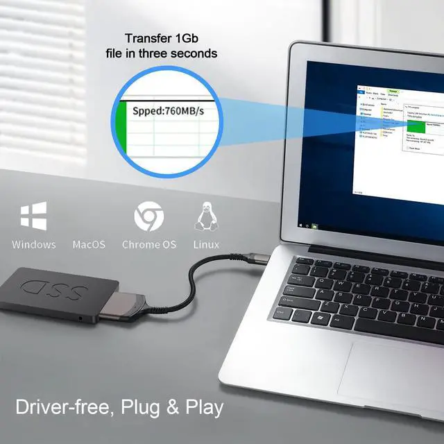 Alt view image 6 of 7 - SATA to USB Adapter Cable, USB 3.0 to SATA Adapter for 2.5" HDD/SSD, USB 3.0 to 2.5 SATA III Hard Drive Adapter Aluminum Shell Nylon Cord, Supports UASP, External Converter for SSD/HDD Data Transfer