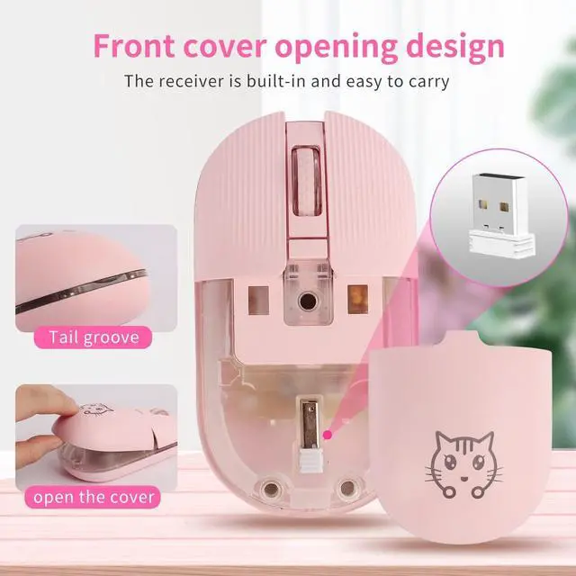 Alt view image 5 of 7 - Wireless Mouse, Game Mouse 2.4Ghz Noiseless Mouse, Rechargeable Wireless Mouse with USB Receiver Portable Computer Mice for PC, Tablet, Laptop with Win/Pad/Mac/Linux/Andriod/iOS. Cute cat Style