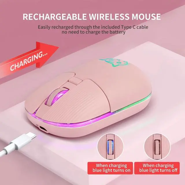 Alt view image 2 of 7 - Wireless Mouse, Game Mouse 2.4Ghz Noiseless Mouse, Rechargeable Wireless Mouse with USB Receiver Portable Computer Mice for PC, Tablet, Laptop with Win/Pad/Mac/Linux/Andriod/iOS. Cute cat Style