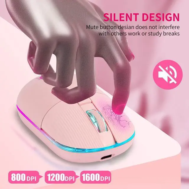 Alt view image 3 of 7 - Wireless Mouse, Game Mouse 2.4Ghz Noiseless Mouse, Rechargeable Wireless Mouse with USB Receiver Portable Computer Mice for PC, Tablet, Laptop with Win/Pad/Mac/Linux/Andriod/iOS. Cute cat Style