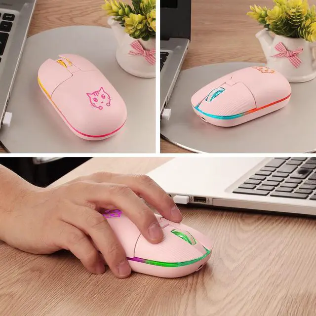 Alt view image 7 of 7 - Wireless Mouse, Game Mouse 2.4Ghz Noiseless Mouse, Rechargeable Wireless Mouse with USB Receiver Portable Computer Mice for PC, Tablet, Laptop with Win/Pad/Mac/Linux/Andriod/iOS. Cute cat Style