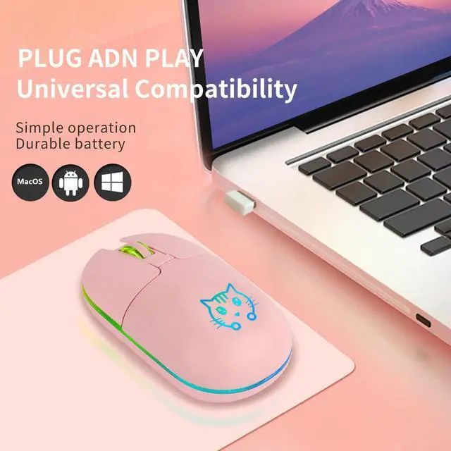 Alt view image 6 of 7 - Wireless Mouse, Game Mouse 2.4Ghz Noiseless Mouse, Rechargeable Wireless Mouse with USB Receiver Portable Computer Mice for PC, Tablet, Laptop with Win/Pad/Mac/Linux/Andriod/iOS. Cute cat Style