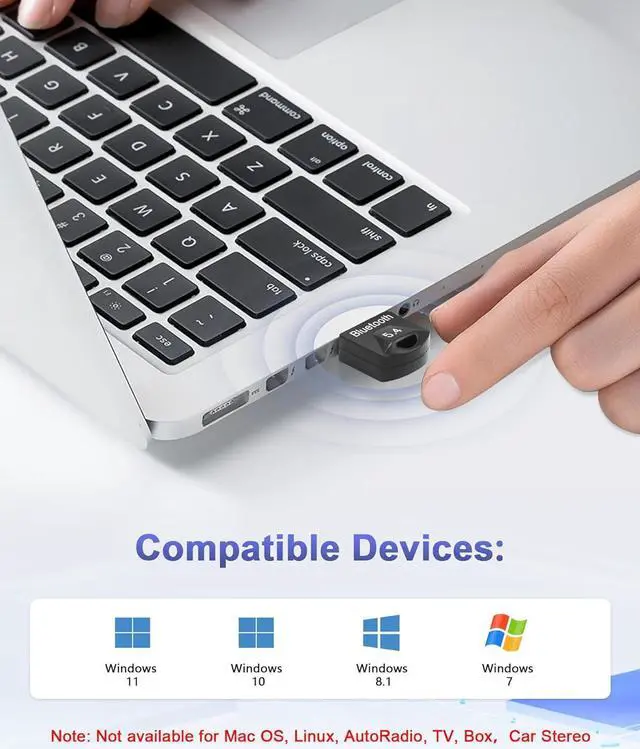 Alt view image 3 of 7 - Bluetooth USB Adapter, Bluetooth 5.4 USB Dongle Adapter, Bluetooth BT5.4 USB Adapter, Bluetooth Adapter Dongle, Bluetooth Stick, Low Latency, Plug & Play (EDR & BLE), Support Windows 7/10/8.1/11