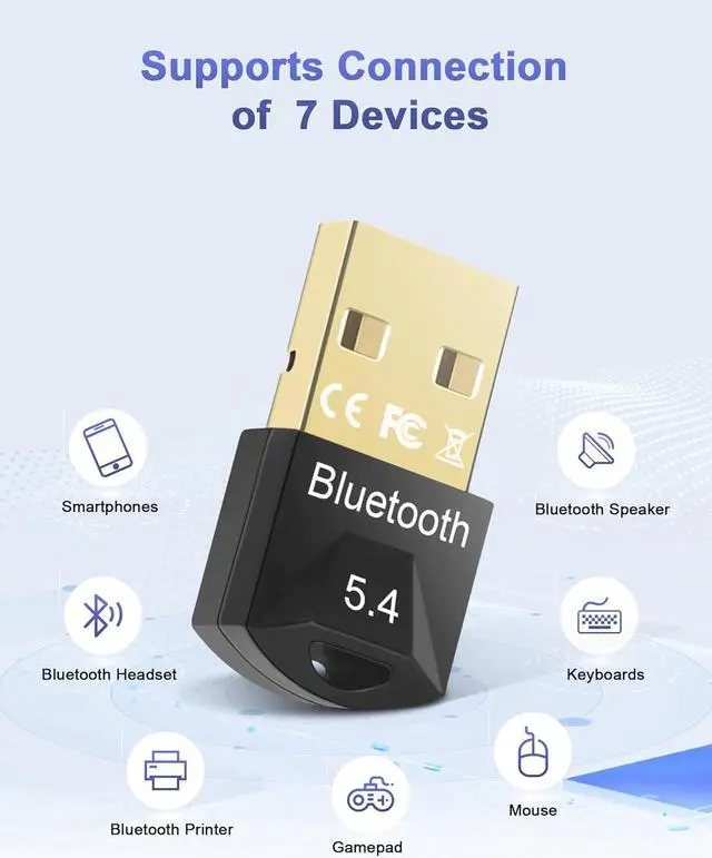 Alt view image 7 of 7 - Bluetooth USB Adapter, Bluetooth 5.4 USB Dongle Adapter, Bluetooth BT5.4 USB Adapter, Bluetooth Adapter Dongle, Bluetooth Stick, Low Latency, Plug & Play (EDR & BLE), Support Windows 7/10/8.1/11