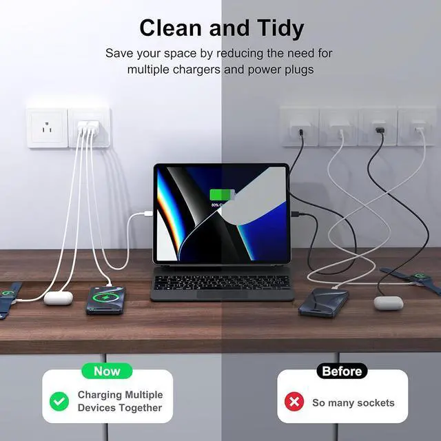 Alt view image 6 of 7 - 3 Pack USB Wall Charger Block, Fast USB C Charger Block 4 Port USB PD Power Adapter, QC Wall Plug Multiport Type C Charging Cube for i-Phone 15/14/13/12/11,L-G,Nexus,H-T-C,Go-o-gle Pixel, and More