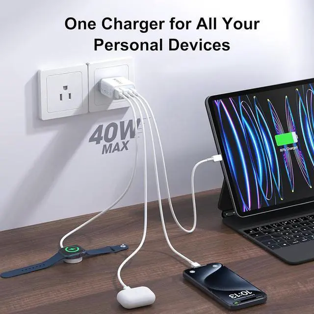 Alt view image 2 of 7 - 3 Pack USB Wall Charger Block, Fast USB C Charger Block 4 Port USB PD Power Adapter, QC Wall Plug Multiport Type C Charging Cube for i-Phone 15/14/13/12/11,L-G,Nexus,H-T-C,Go-o-gle Pixel, and More