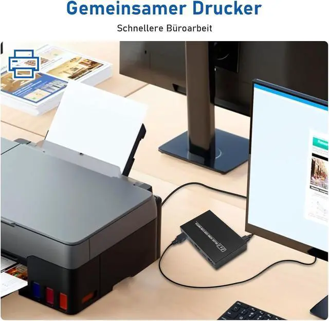 Alt view image 5 of 7 - 2 Port HDMI KVM Switch for 2 Computers 1 Monitor, 2 in 1 Out KVM Switch HDMI 4K@30Hz, KVM Switch for 2 PC Share 1 Monitor and USB Wireless Keyboard, Mouse, Printer, with 2 USB 2.0 Cables